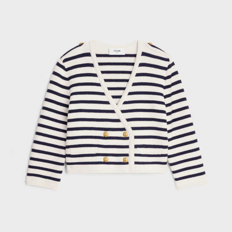 Celine Cropped MarinièRe Cardigan In Yün Triko Krema Siyah | CL-592696