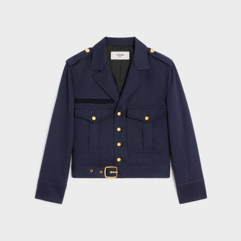 Celine Cropped Saharienne In Diagonal Yün Mont Lacivert | CL-592646