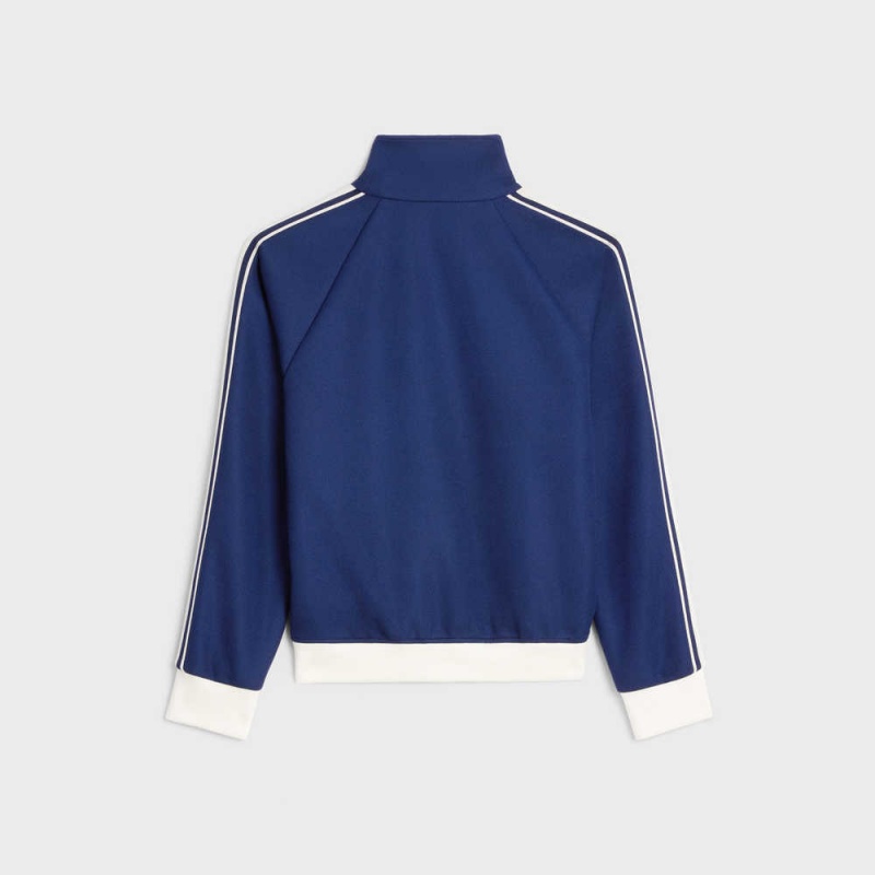 Celine Cropped Tracksuit In Texturized Jersey Mont Lacivert Beyaz | CL-592677