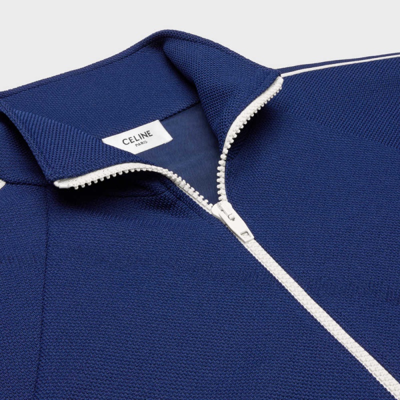 Celine Cropped Tracksuit In Texturized Jersey Mont Lacivert Beyaz | CL-592677