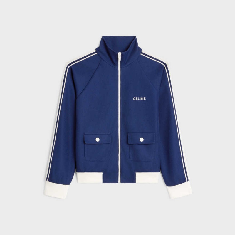 Celine Cropped Tracksuit In Texturized Jersey Mont Lacivert Beyaz | CL-592677