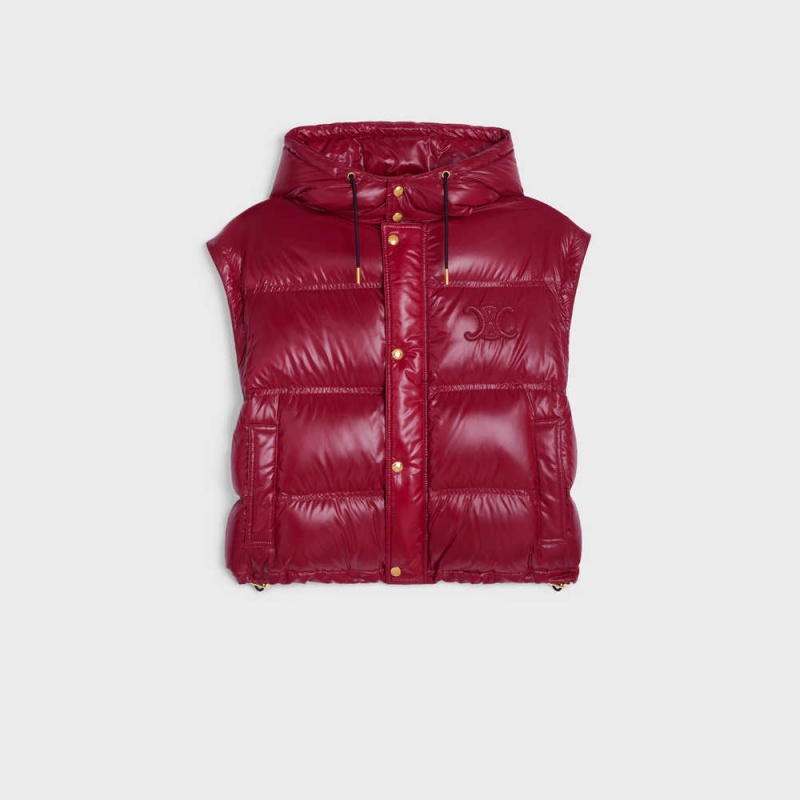 Celine Cropped Triomphe Down In Hafif Naylon Mont Açık Bordo | CL-592682
