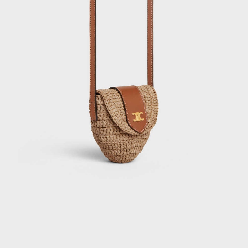 Celine Crossbody Purse In Raffia And Calfskin Kese Çanta Kahverengi | CL-592892