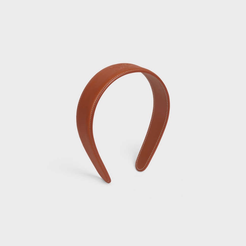 Celine Cuir Triomphe Headband In Calfskin Deri Saç aksesuarları Kahverengi | CL-592332