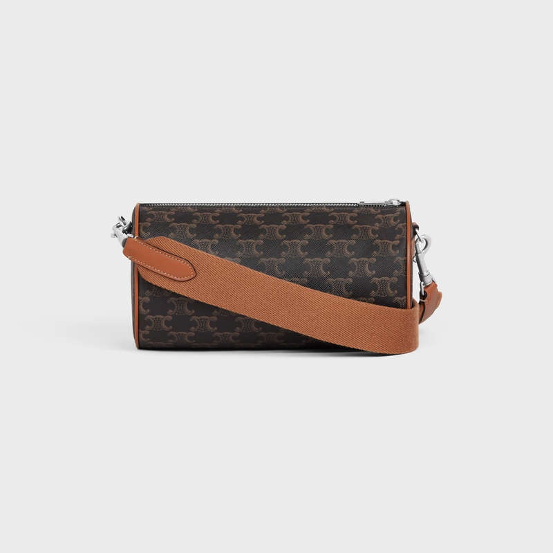 Celine Cylinder Bag In Triomphe Kanvas Omuz Çantası Kahverengi | CL-591845