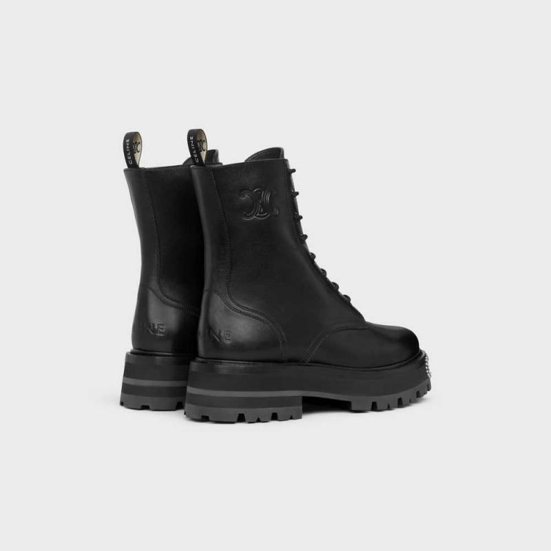 Celine Dantel-up With Triomphe And Studded Outsole Bulky In Shiny Bullskin Bot Siyah | CL-592508