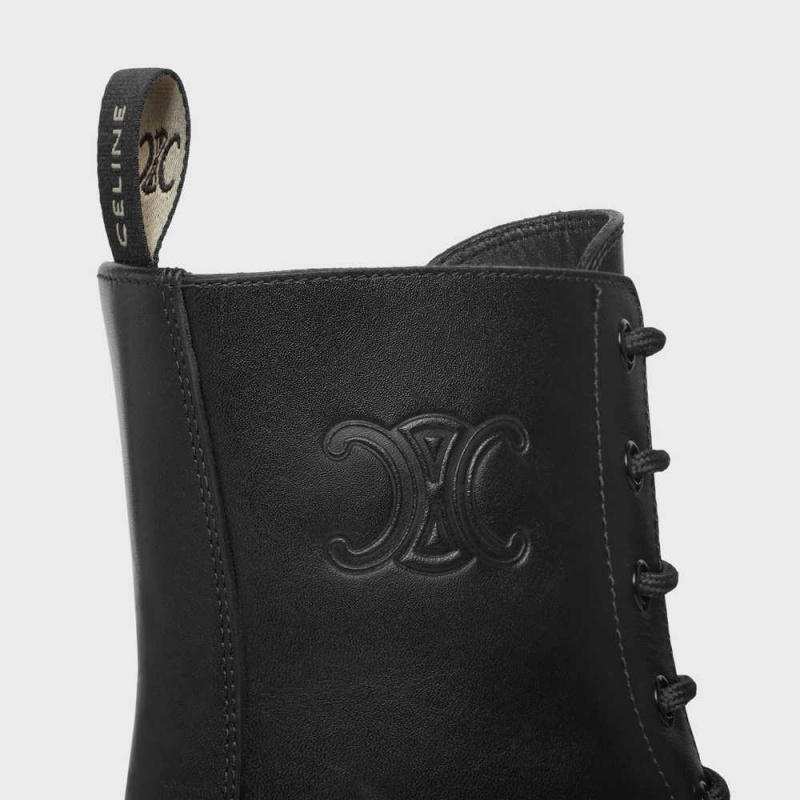 Celine Dantel-up With Triomphe And Studded Outsole Bulky In Shiny Bullskin Bot Siyah | CL-592508