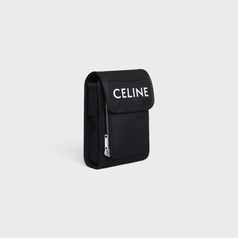Celine Doğa Yürüyüşü Flap Phone Pouch In Naylon With Celine Print Kese Çanta Siyah | CL-591783