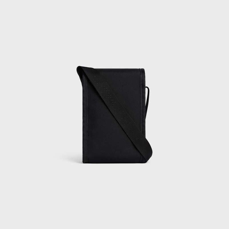 Celine Doğa Yürüyüşü Flap Phone Pouch In Naylon With Celine Print Kese Çanta Siyah | CL-591783