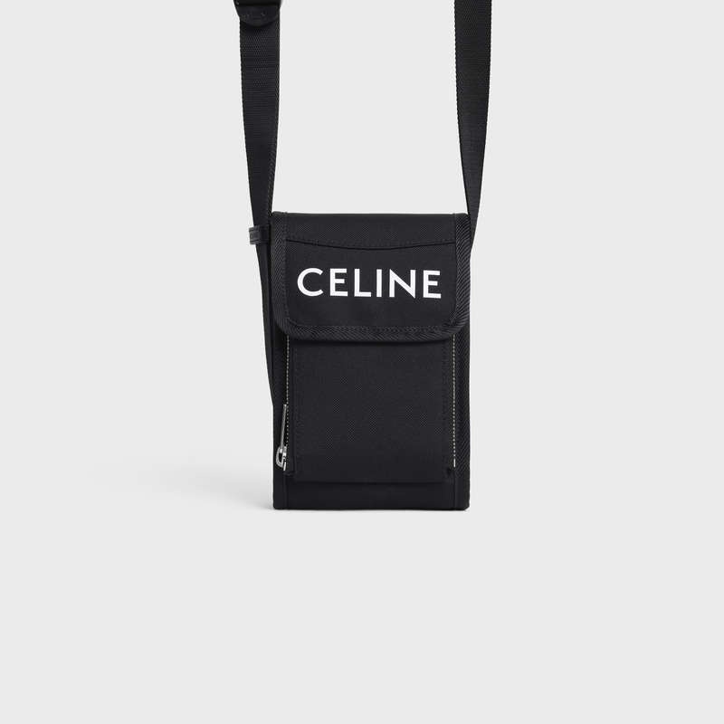 Celine Doğa Yürüyüşü Flap Phone Pouch In Naylon With Celine Print Kese Çanta Siyah | CL-591783