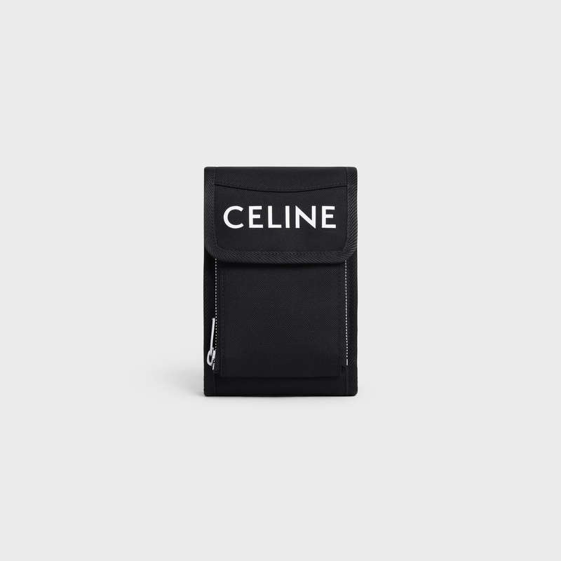Celine Doğa Yürüyüşü Flap Phone Pouch In Naylon With Celine Print Kese Çanta Siyah | CL-591783