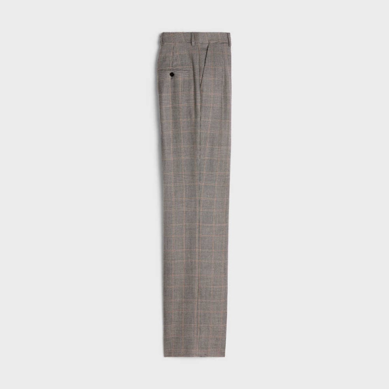 Celine Double-pleated Tixie In Checked Flannel Pantolon Gri | CL-592736