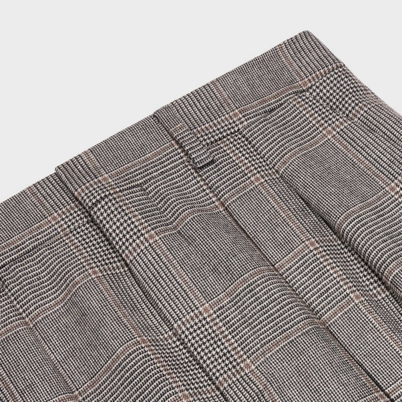 Celine Double-pleated Tixie In Checked Flannel Pantolon Gri | CL-592736