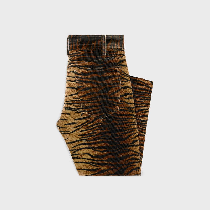 Celine Dylan Flared Jeans In Tiger-print Corduroy Pantolon Açık Mavi | CL-592045
