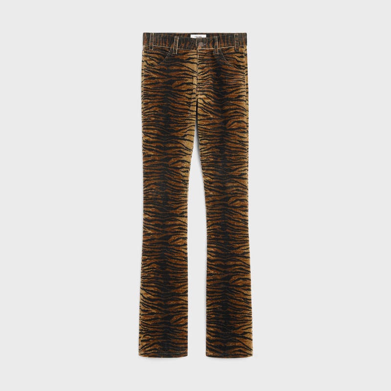 Celine Dylan Flared Jeans In Tiger-print Corduroy Pantolon Açık Mavi | CL-592045