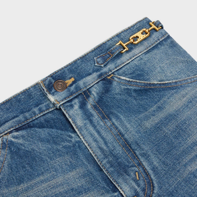 Celine Dylan Flared Jeans With Signature In Union Wash Denim Pantolon Açık Mavi | CL-592717