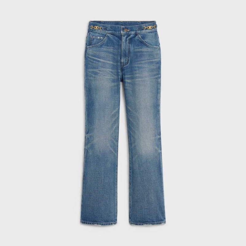 Celine Dylan Flared Jeans With Signature In Union Wash Denim Pantolon Açık Mavi | CL-592717
