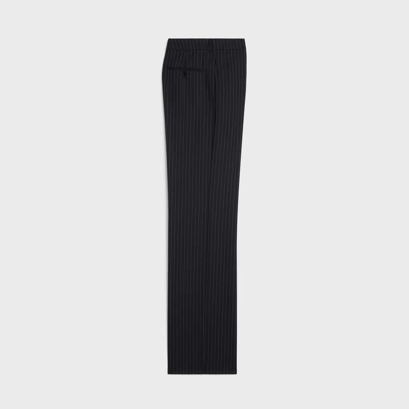 Celine Düz In Çizgili Yün Pantolonlar Siyah | CL-592009