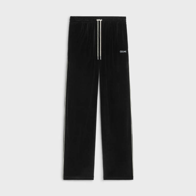 Celine Düz Parça In Velvet Jersey Pantolon Siyah Beyaz | CL-592038