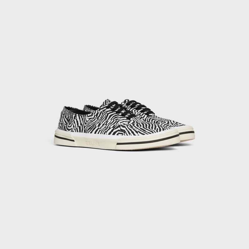 Celine Elliot Low Dantel Up In Zebra Printed Kanvas Spor Ayakkabı Siyah Beyaz | CL-591913