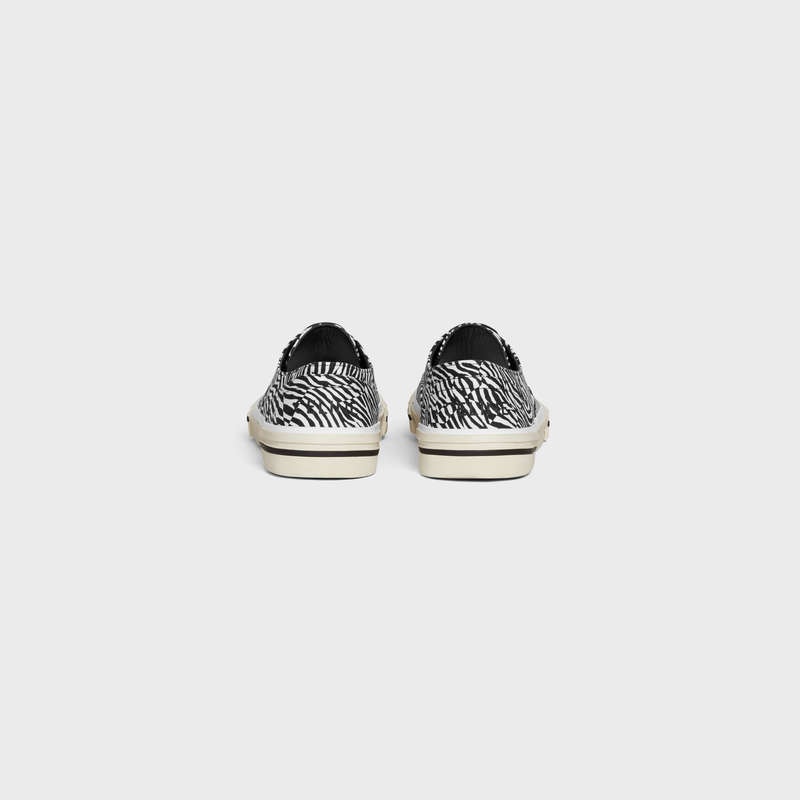 Celine Elliot Low Dantel Up In Zebra Printed Kanvas Spor Ayakkabı Siyah Beyaz | CL-591913
