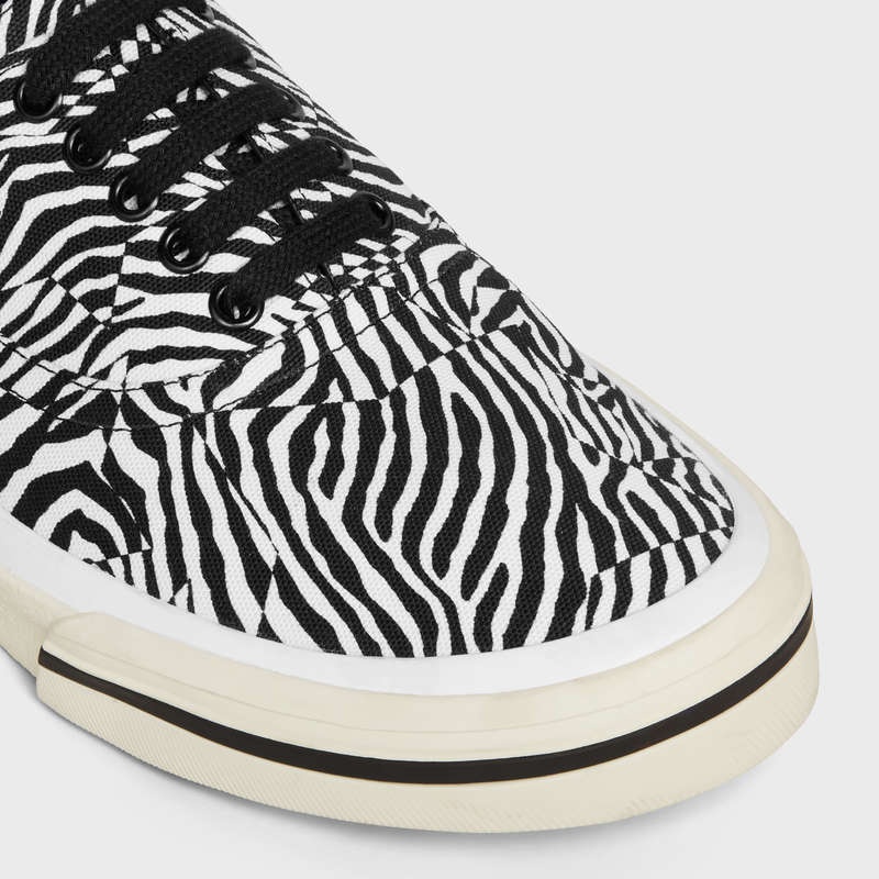 Celine Elliot Low Dantel Up In Zebra Printed Kanvas Spor Ayakkabı Siyah Beyaz | CL-591913