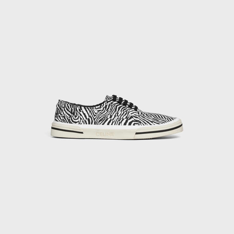 Celine Elliot Low Dantel Up In Zebra Printed Kanvas Spor Ayakkabı Siyah Beyaz | CL-591913