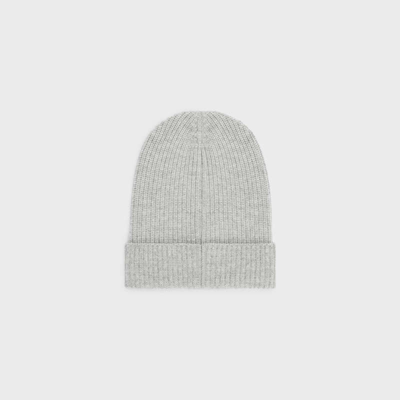 Celine Embroidered Beanie In Nervürlü Felted Yün Şapka Açık Gri | CL-591717