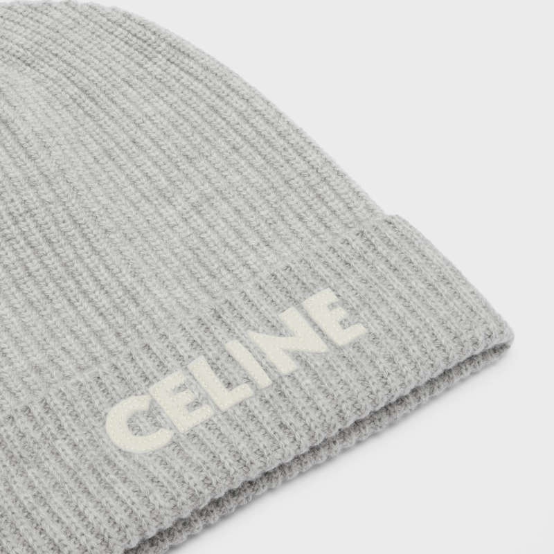 Celine Embroidered Beanie In Nervürlü Felted Yün Şapka Açık Gri | CL-591717