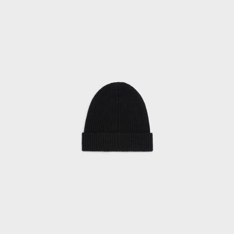 Celine Embroidered Beanie In Nervürlü Yün Şapka Siyah | CL-591718