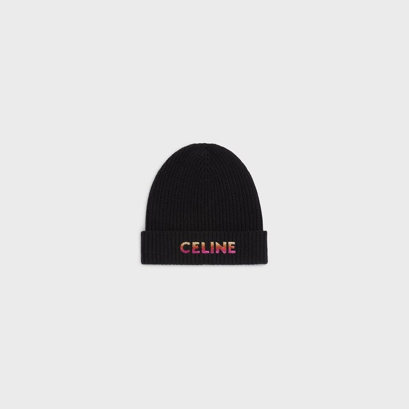 Celine Embroidered Beanie In Nervürlü Yün Şapka Siyah | CL-591718