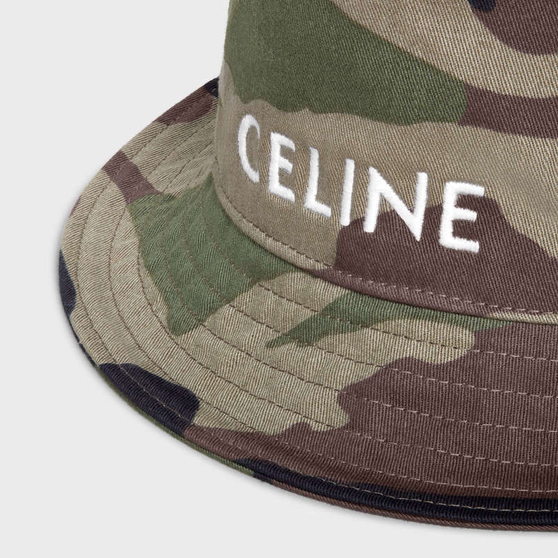 Celine Embroidered Bucket In Camouflage Pamuklu Şapka Camo | CL-591711