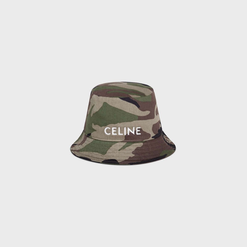Celine Embroidered Bucket In Camouflage Pamuklu Şapka Camo | CL-591711