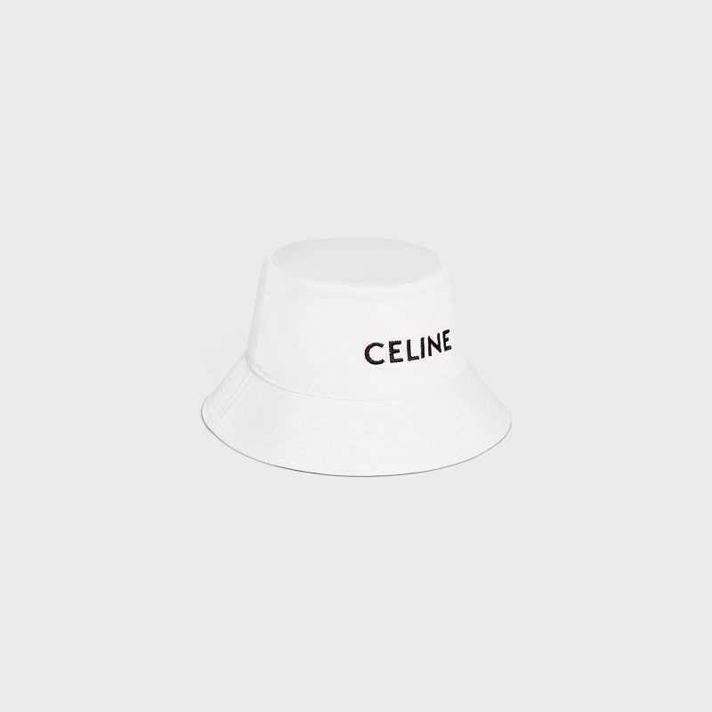 Celine Embroidered Bucket In Pamuklu Gabardine Şapka Beyaz | CL-591712