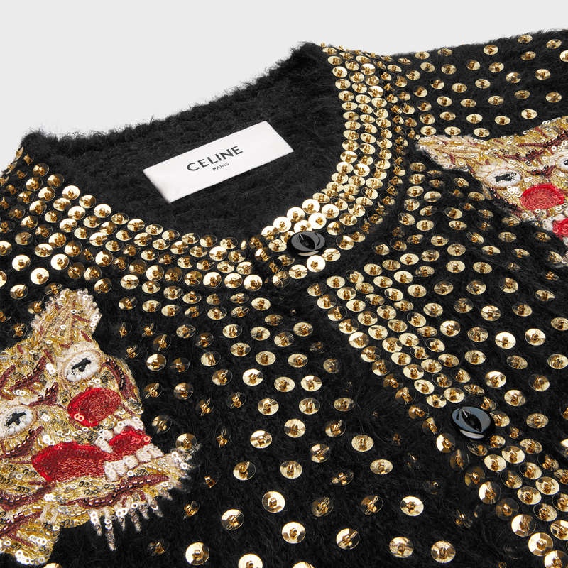 Celine Embroidered Cardigan In Brushed Alpaca Triko Siyah | CL-592082