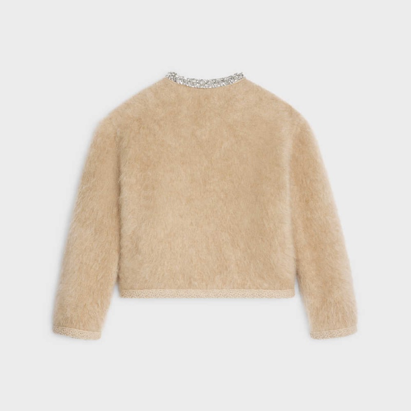 Celine Embroidered Cardigan In Brushed Mohair Triko Kahverengi | CL-592698