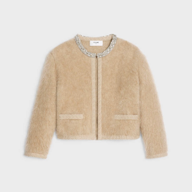 Celine Embroidered Cardigan In Brushed Mohair Triko Kahverengi | CL-592698
