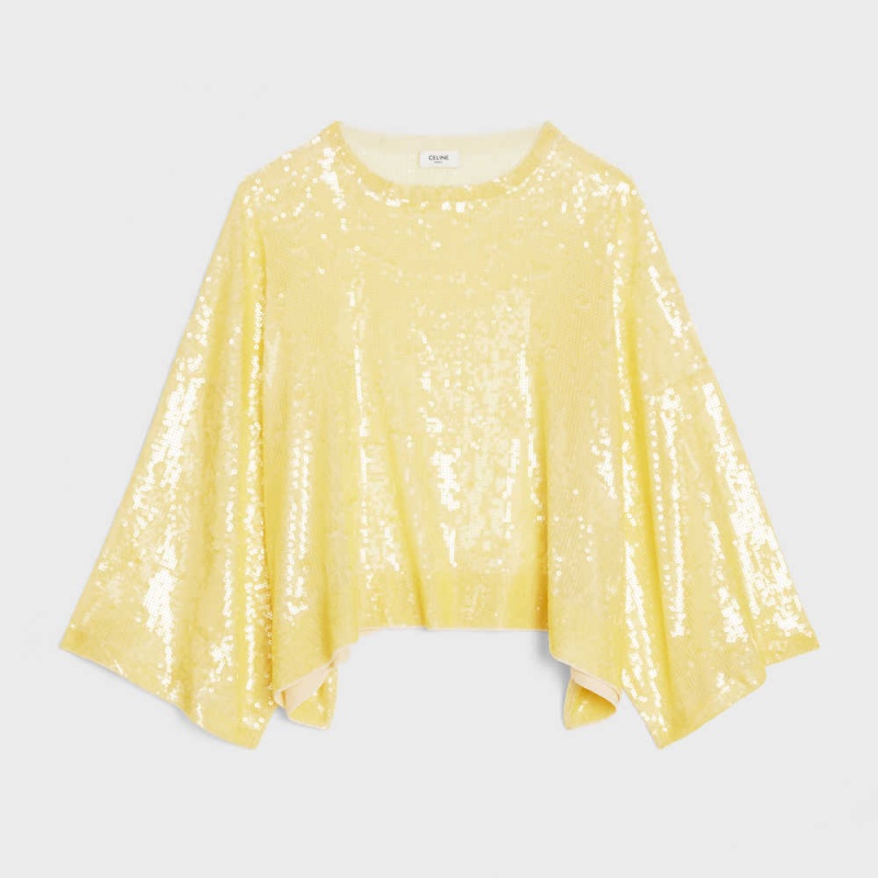 Celine Embroidered Crop In Silk Üstler Açık Sarı | CL-592835