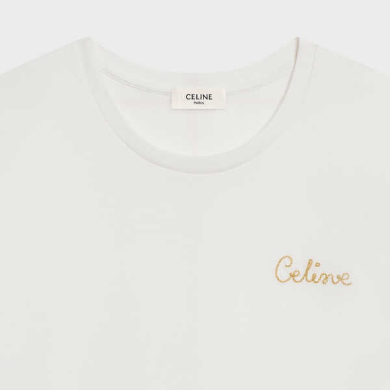 Celine Embroidered In Pamuklu T-shirt Beyaz | CL-592788