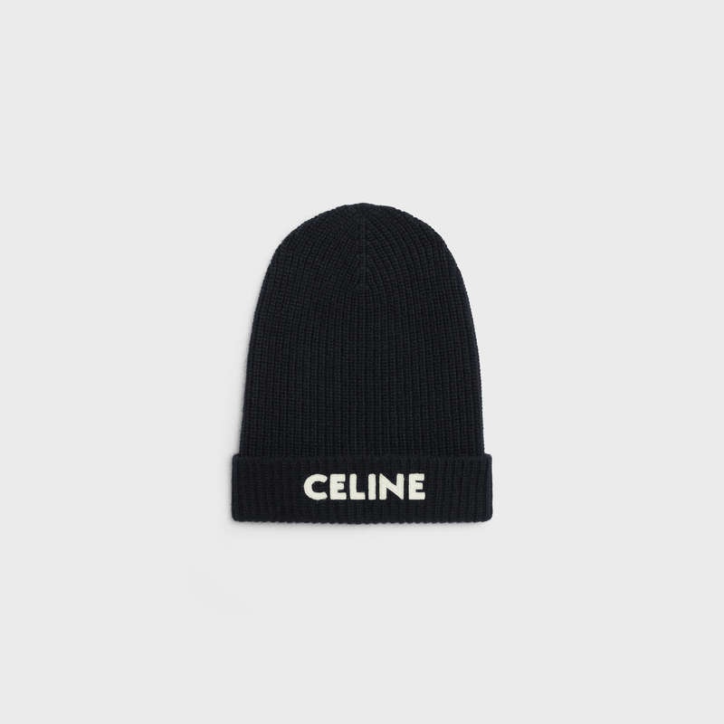 Celine Embroidered Knit Yün Beanie Şapka Siyah | CL-591714