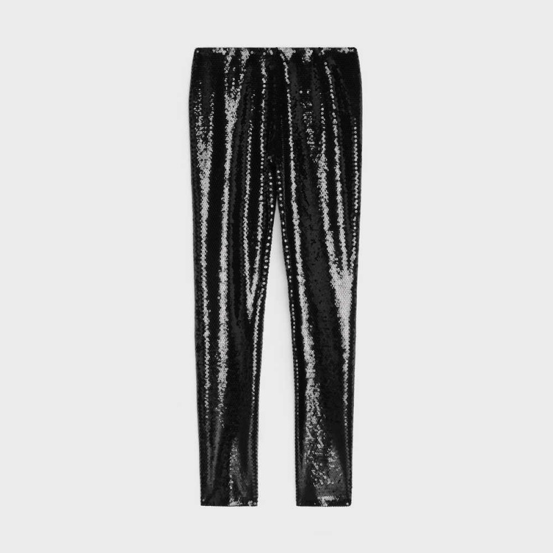 Celine Embroidered Slim In Viscose Sablé Pantolon Siyah | CL-592749