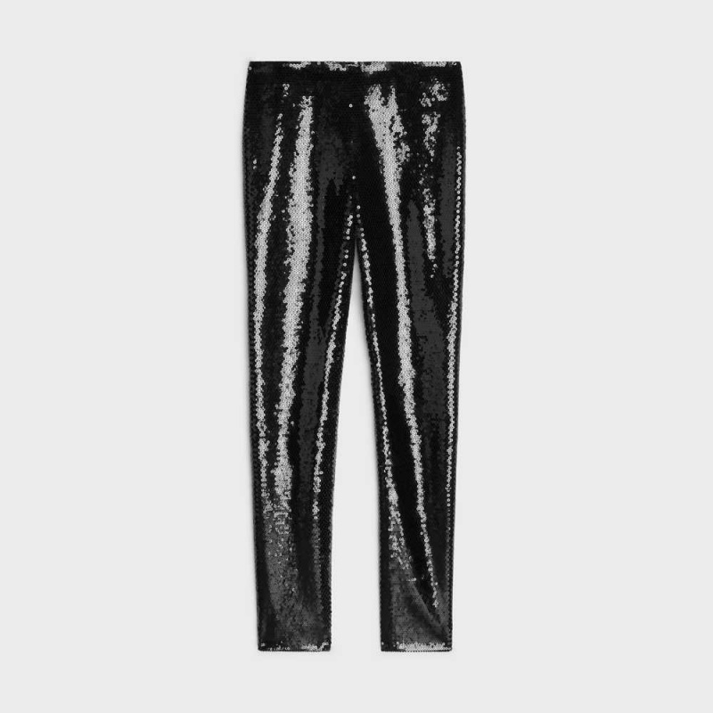 Celine Embroidered Slim In Viscose Sablé Pantolon Siyah | CL-592749