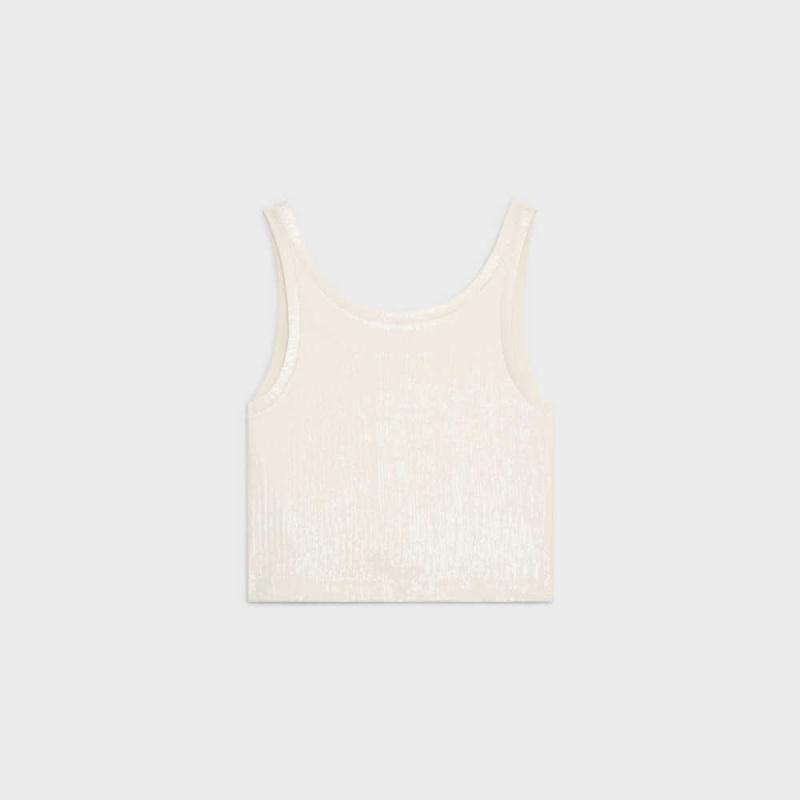 Celine Embroidered Tank In Silk Jersey Üstler Beyaz | CL-592840
