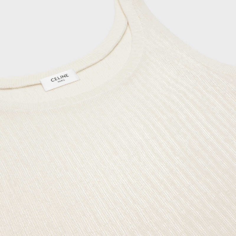 Celine Embroidered Tank In Silk Jersey Üstler Beyaz | CL-592840