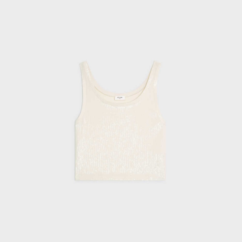 Celine Embroidered Tank In Silk Jersey Üstler Beyaz | CL-592840
