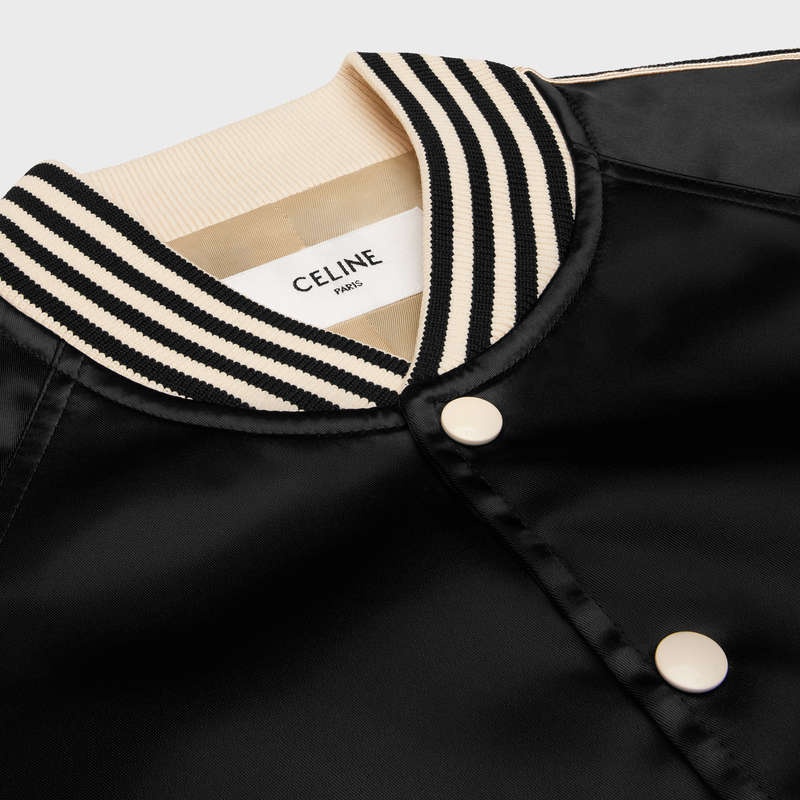 Celine Embroidered Teddy In Satin-finish Naylon Blousons Siyah | CL-591941