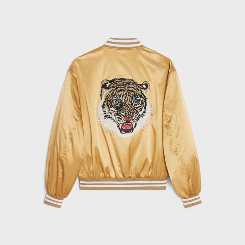 Celine Embroidered Tiger Teddy In Satin-finish Naylon Blousons Altın | CL-591942