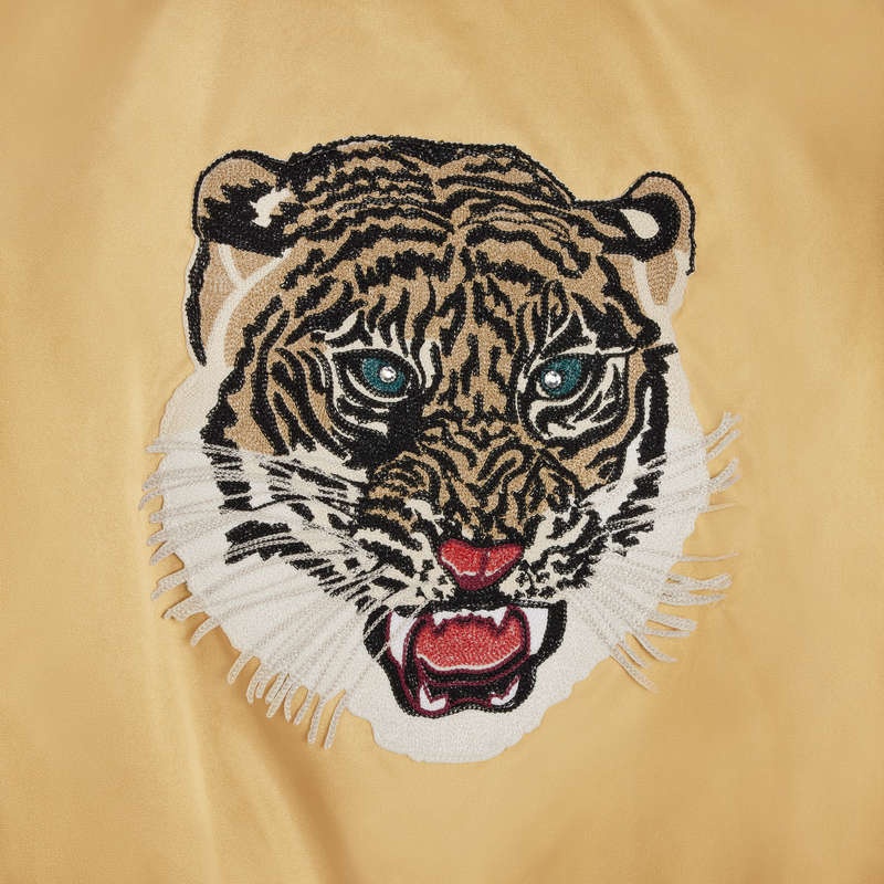 Celine Embroidered Tiger Teddy In Satin-finish Naylon Blousons Altın | CL-591942