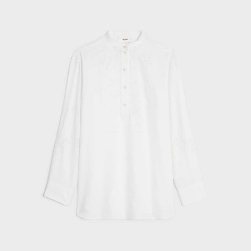 Celine Embroidered Tunic In Pamuklu Linen Gömlek Beyaz | CL-592832