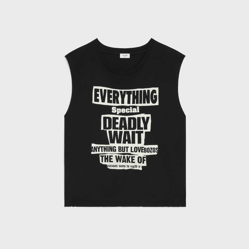 Celine Everything Special Tank In Pamuklu T-shirt Siyah Beyaz | CL-592122